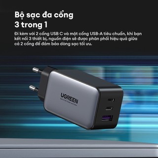 Củ sạc nhanh 65W Nexode UGREEN CD244 | 3 cổng Sạc Nhanh | Công nghệ GaN II | BH 18 tháng