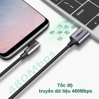 Cáp sạc USB A sang Type C Ugreen US284 Đầu vuông góc 90 độ vỏ bện | Sạc nhanh | Tốc độ truyền 480Mbps | Bảo Hành 1 đổi 1