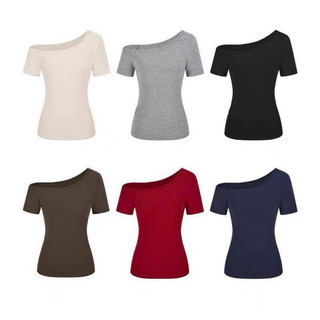 Áo Thun Lệch Vai Ôm Body Tôn Dáng, Áo Trễ Vai Form Ngắn Siêu Xinh Cho Nữ