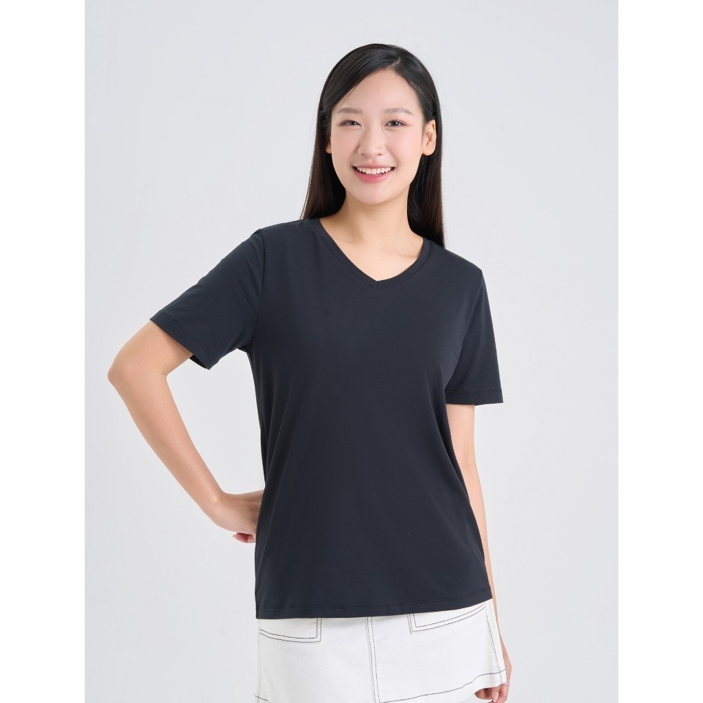 Ảnh Áo phông nữ CANIFA cộc tay cổ tim dáng basic 6TS25A002 2
