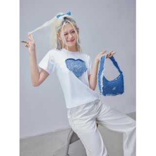 CARA Áo babytee Mape cổ tròn tay ngắn phối jean cá tính độc đáo