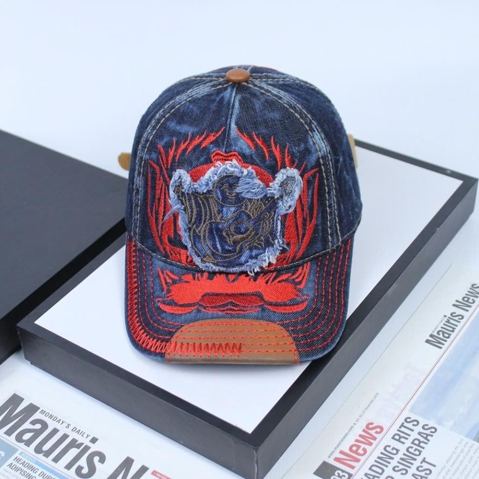 Nón nam, mũ lưỡi trai Ông Địa lửa phối vải jeans form đẹp thời trang đường phố