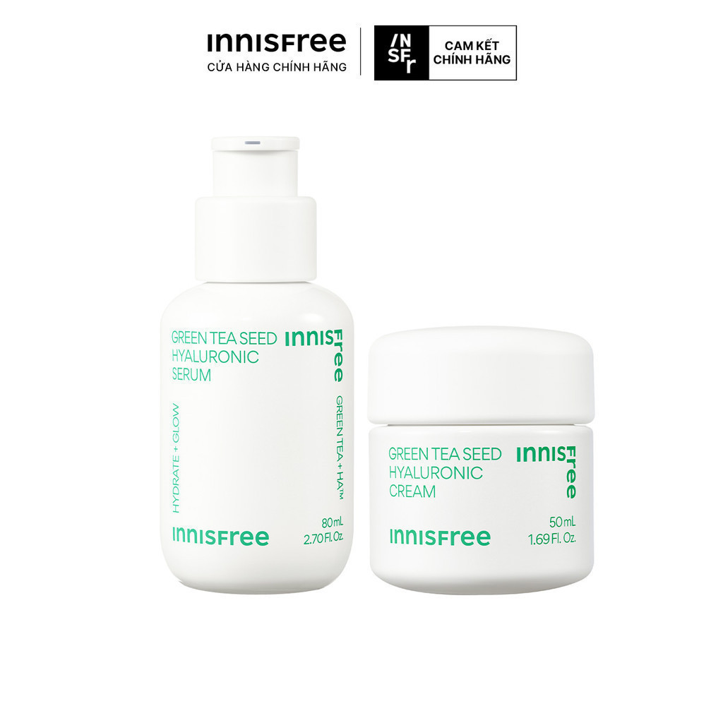 Bộ đôi Serum Trà Xanh INNISFREE cấp ẩm sâu, phục hồi da với Probiotics 80mL và Kem dưỡng ẩm trà xanh 50ml