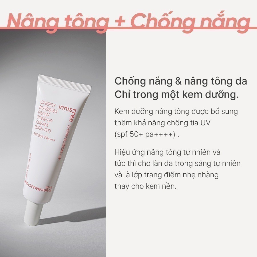 (Quà tặng không bán) Kem dưỡng ẩm làm sáng chống nắng cho da INNISFREE Cherry Skin-Fit Tone-Up Cream SPF 50+PA++++ 10ml