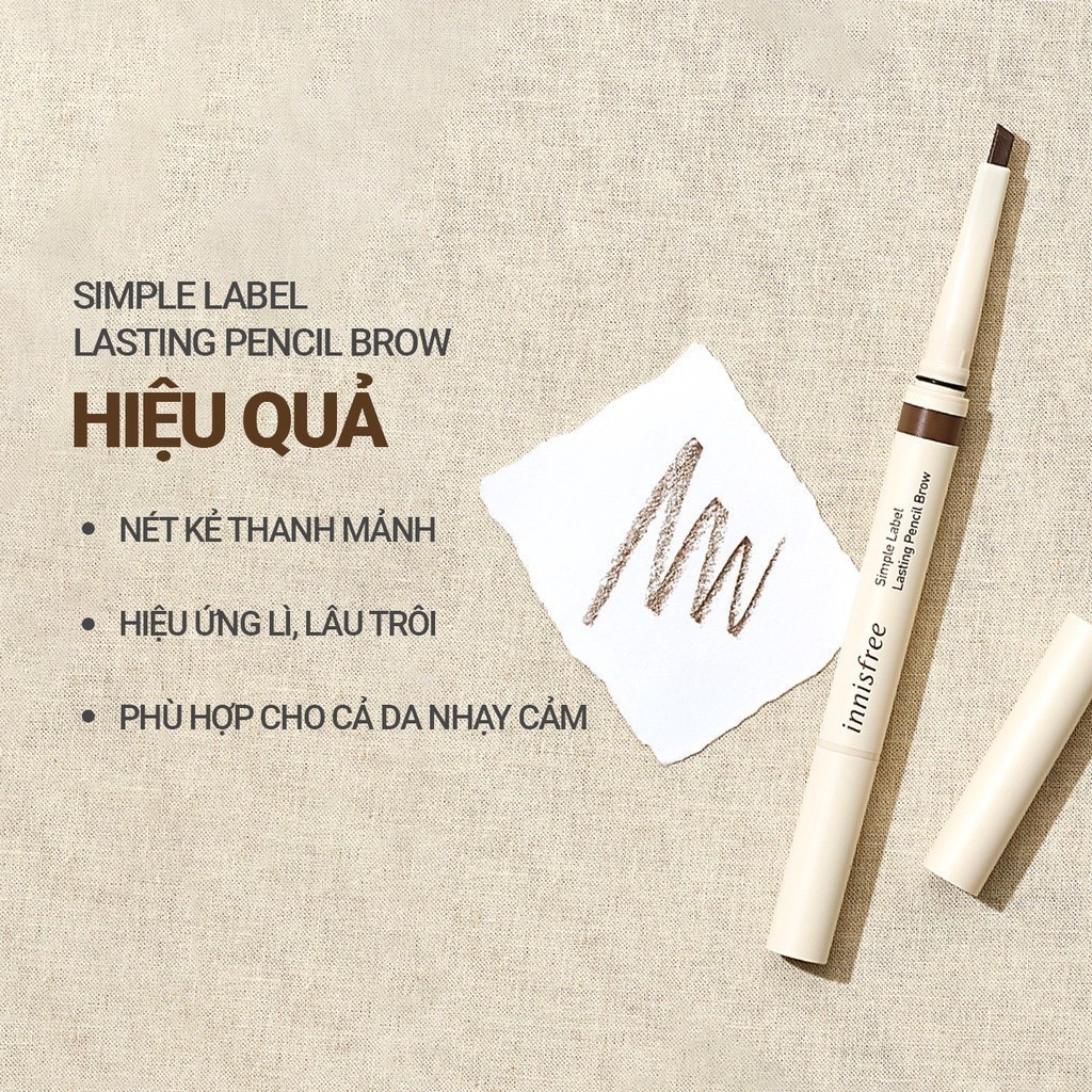 Chì kẻ mày thuần chay lâu trôi innisfree Simple Label Lasting Pencil Brow 0.15g