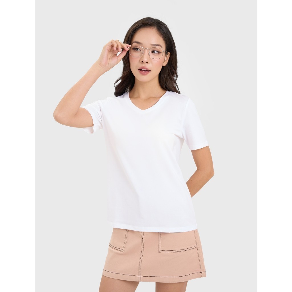 Ảnh Áo phông nữ CANIFA cộc tay cổ tim dáng basic 6TS25A002 3