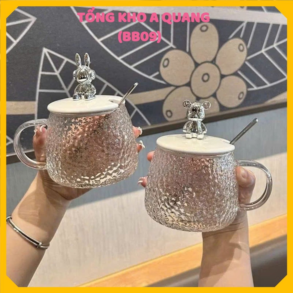 (COMBO 5) CỐC UỐNG NƯỚC DUNG TÍCH 500ML CHỊU NHIỆT TỐT - Ly Thủy Tinh Nắp Gấu Sang Trọng,Cốc Thủy Tinh Trong Suốt