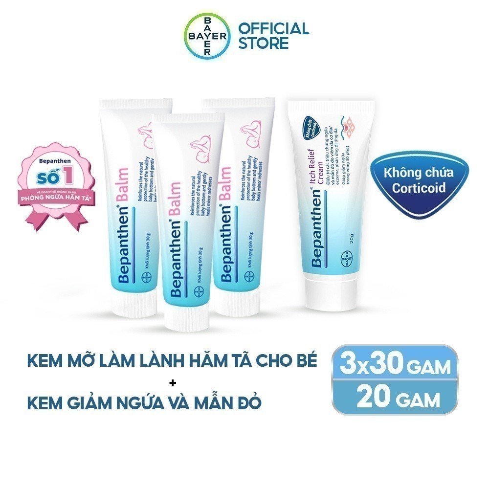 Ảnh Combo 3 Kem Chống Hăm BEPANTHEN Balm Dạng Kem Mỡ Tuýp 30G x3 và Kem Giảm Ngứa BEPANTHEN Itch Relief Cream 20G Giảm Ngứa 1