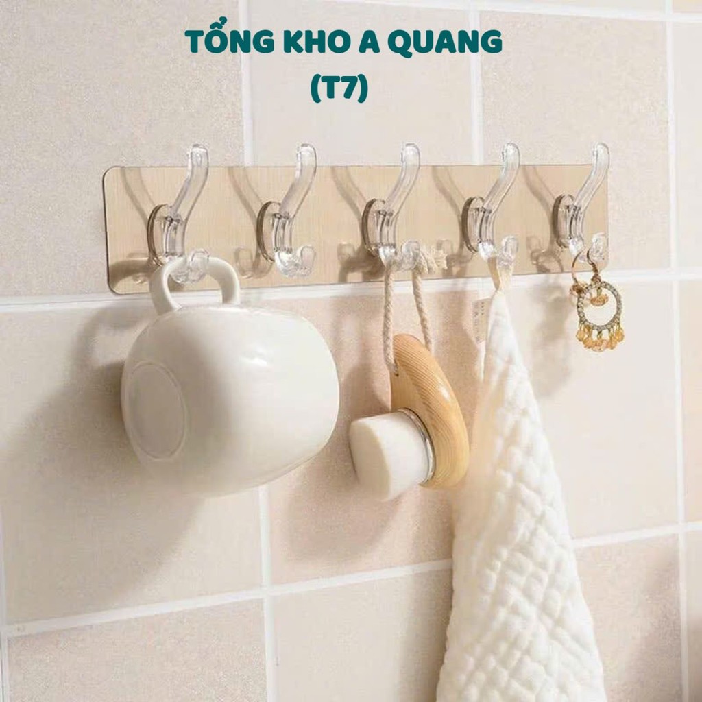 (COMBO 10)Thanh Móc Treo Đồ 6 Móc Dán Tường,Móc Dán Tường Trong Suốt Chịu Lực - VỈ THANH MÓC TRONG SUỐT PHÙ HỢP NHÀ BẾP