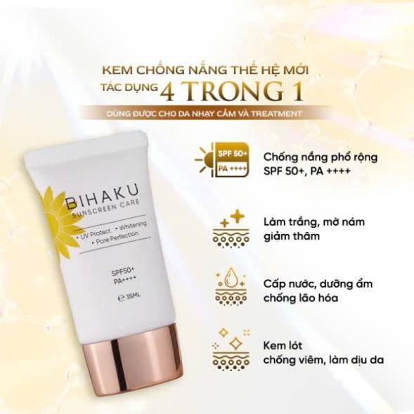 Kem chống nắng vật lý lai hóa học phổ rộng Bihaku Sunscreen Care SPF50+ PA++++  Nhật Bản 35ml