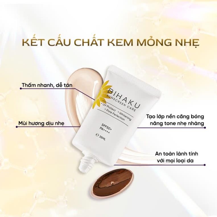 Kem chống nắng vật lý lai hóa học phổ rộng Bihaku Sunscreen Care SPF50+ PA++++  Nhật Bản 35ml