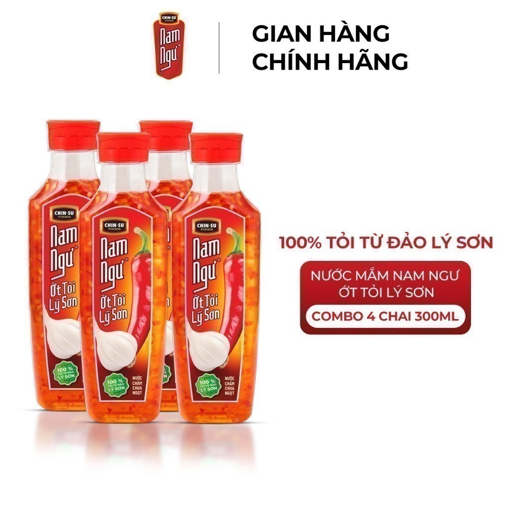 Combo 4 Chai Nước Mắm Nam Ngư Ớt Tỏi Lý Sơn 300ml