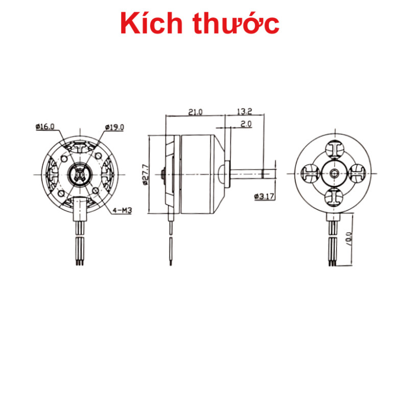Động cơ điện, động cơ dc, không chổi than brushless A2217 trục 4.0 mm 950KV... 2700KV