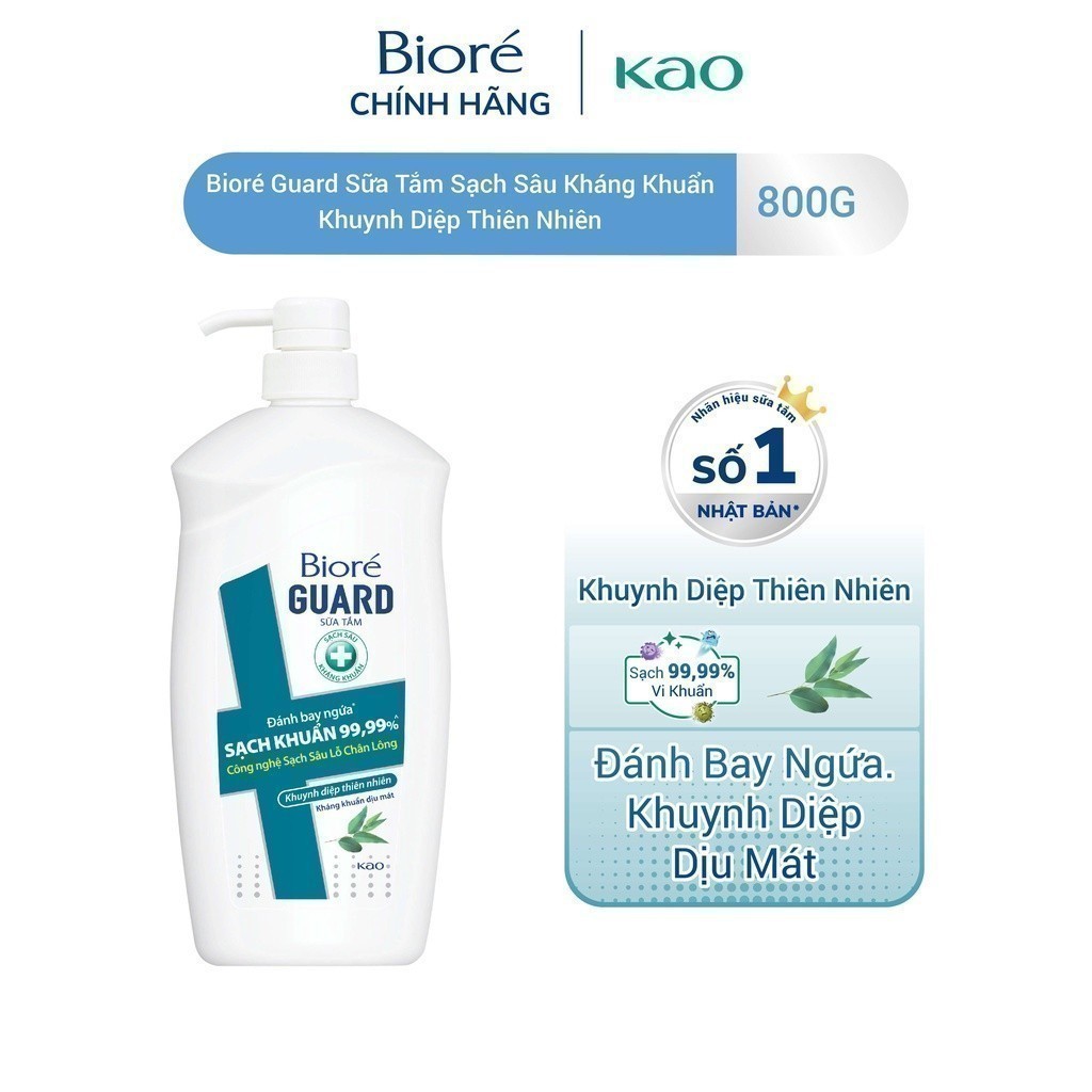Ảnh Sữa Tắm Sạch Sâu Kháng Khuẩn Khuynh Diệp Thiên Nhiên Biore Guard 800g 1