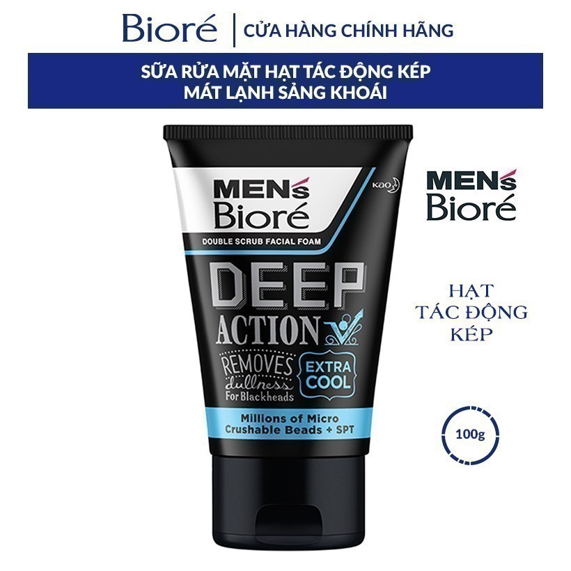 Ảnh Sữa Rửa Mặt Men Biore Hạt Tác Động Kép Mát Lạnh Sảng Khoái 100g 1