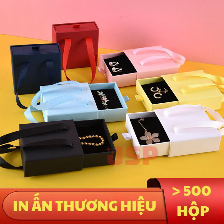 Hộp đựng trang sức JUNO có quai xách in logo từ 500 hộp đựng dây chuyền hộp nhẫn lắc tay JSP