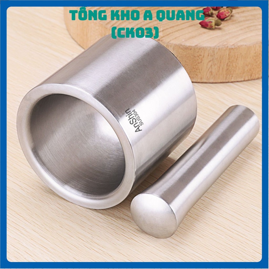 Bộ Chày Cối Inox 304 Có Nắp Đậy, Chày Cối Nguyên Khối Dã Đồ Cực Nhuyễn Mịn Tiện Lợi Cho Gia Đình, CỐI CHÀY CAO CẤP