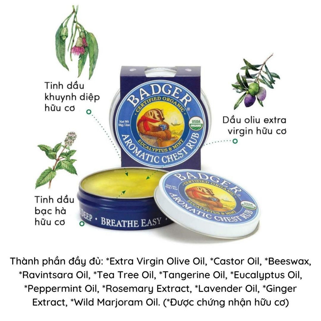 Ảnh Combo 2 sáp dầu ấm ngực hữu cơ BADGER organic Chest Rub balm - giảm ho nghẹt mũi an toàn cho em bé từ 6 tháng 21g 56g 4