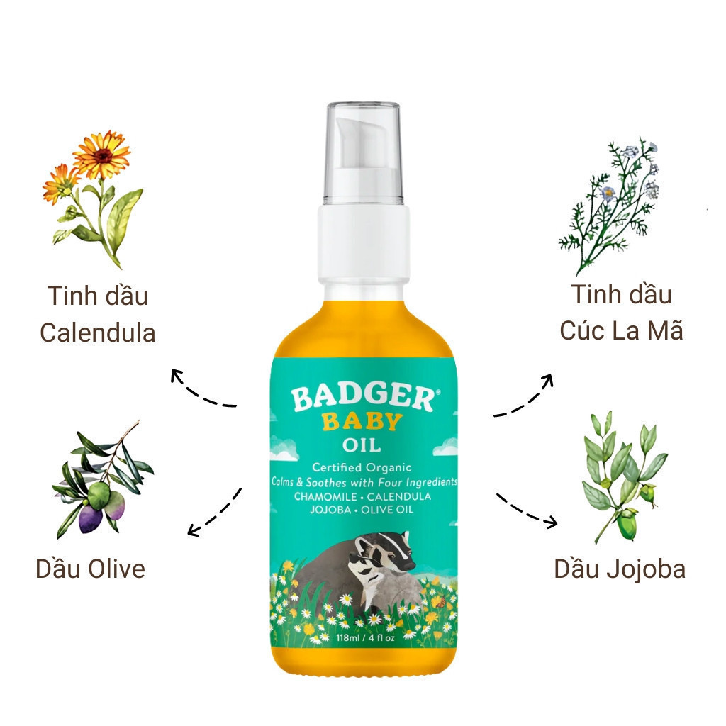 Ảnh Dầu hữu cơ dưỡng da, massage cho em bé Badger Organic Baby Oil - hạn chế khô da, giúp da ẩm mềm - 118ml 2