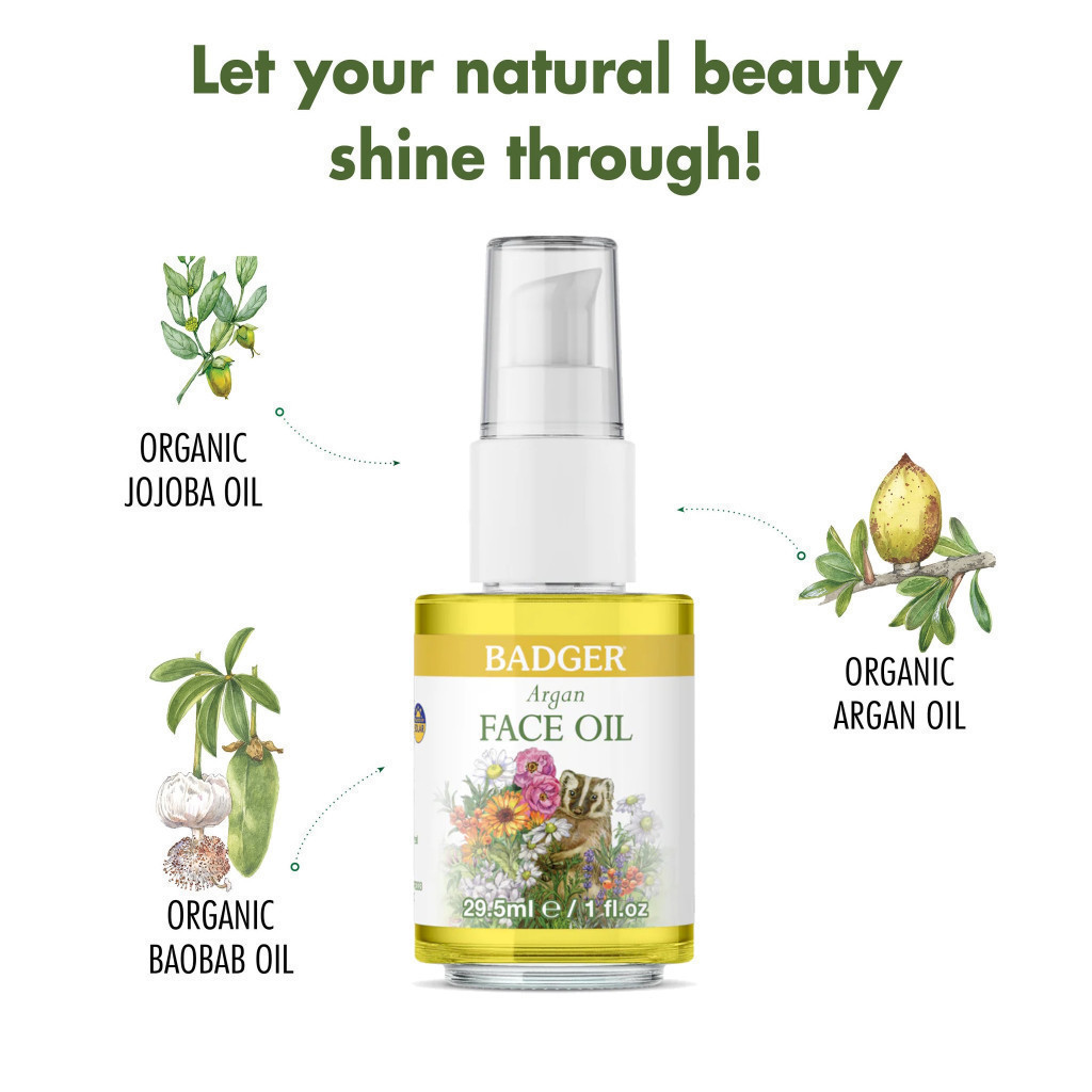 Ảnh Dầu dưỡng da hữu cơ cho da nhờn mụn và hỗn hợp BADGER Argan organic face oil serum - 29.5ML 2