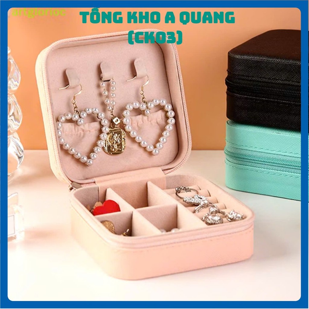 HỘP ĐƯNHJ TRANG SỨC VUÔNG, Hộp Đựng Trang Sức Bằng Vải Nhung Có Dây Khóa Kéo Tiện Dụng Khi Đi Du Lịch KT 10x10x5CM