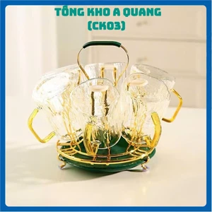 Khay úp cốc kèm đế xanh hứng nước mạ sơn tĩnh điện, GIÁ ÚP CỐC TAY CẦM XANH - KHAY571