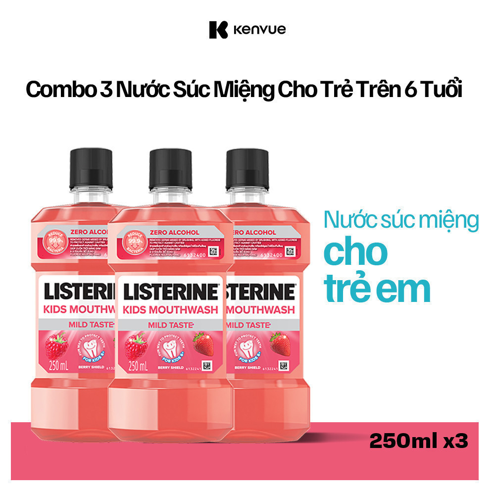 Ảnh Bộ 3 chai Nước Súc Miệng Listerine Kids Mouthwash with berry shield Dành Riêng Cho Trẻ Trên 6 Tuổi 250ml/chaidi 1