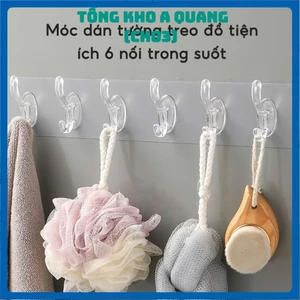 Móc Dán Tường Trong Suốt 6 Nhánh Treo Dính Siêu Chắc, THANH NHỰA 6 MÓC CHỊU LỰC - MOCDANTUONG96