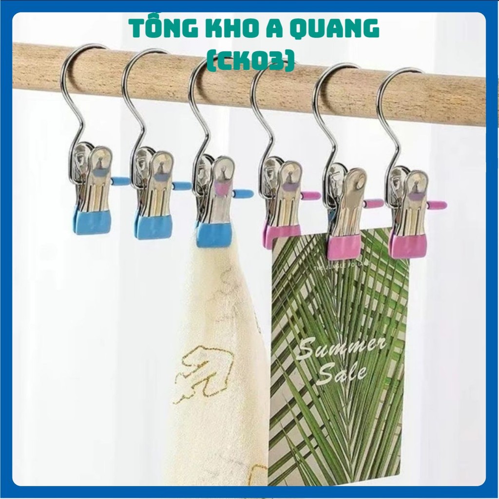 Combo 50 Móc Kẹp Đơn Đa Năng Chất Liệu Thép Không Gỉ Có Đầu Bọc Silicon Chống Tuột,  Móc Treo Kẹp Quần Áo Inox - 3968