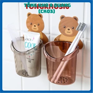 Cốc Gấu Dán Tường, Cốc Gấu Đa Năng Để Bàn Chải, Kem Đánh Răng Hình Gấu Có Lỗ Thoát Nước