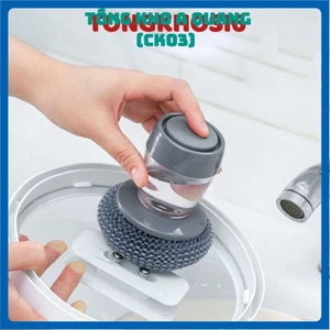 Bàn Chải Cọ Xoong Nồi, Cọ Bếp, Cọ Rửa Bát Đĩa Có Bình Đựng Xà Phòng - Dụng Cụ Nhà Bếp Cọ Xoong Nồi