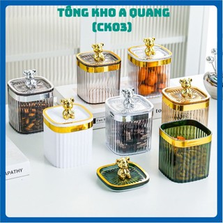 Hũ Mica Đa Năng Nắp Gấu Bearbrick, Hũ Đựng Bánh Kẹo Mứt Tết Gia Vị Cao Cấp Decor,  Lọ Đựng Tăm 3598