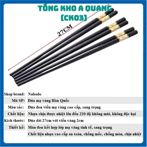 Đũa Mạ Vàng Hàn Quốc Nhựa Đen Nhật Cao Cấp Chống Trơn Chống Mốc Chịu Nhiệt Bộ 10 Đôi