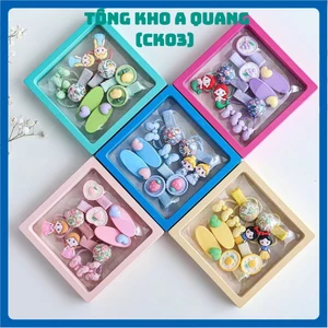 Set 10 Kẹp Kèm Dây Buộc Tóc Cho Bé Gái Cực Đáng Yêu (Khung Vuông) Kẹp tóc 10 chi tiết. Nơ buộc tóc cho bé gái dễ thương