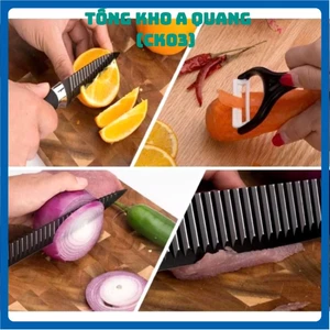 BỘ DAO SÓNG 6 CHI TIẾT, Bộ 6 món bằng thép không rỉ hàng nội địa chất lượng cao ,màu đen có hoa văn gợn sóng M:DAOKEO