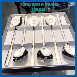 HỘP 6 THÌA MUỖM CÁN DÀI , Hộp 6 Thìa Inox Cán Dài Chất liệu Inox 304 sáng bóng sang trọng: THIACANDAI4