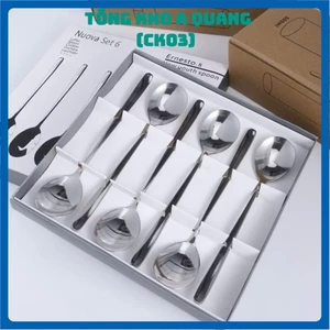 Bộ 6 Muỗng Inox Cán Dài Vô CÙng Tiện Lợi, HỘP 6 THÌA INOX 304 XỊN, THÌA ĂN CƠM , MUỖM ĂN PHỞ CAO CẤP - THIAANCOM1