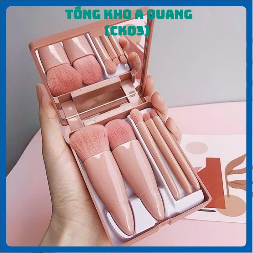 Bộ Cọ Trang Điểm Make Up Cá Nhân 5 Món Kèm Hộp Đựng,  HỌP CỌ 5 MÓN KÈM GƯƠNG , COTRANGDIEM4