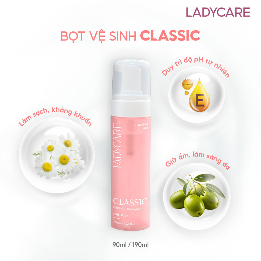 Combo 2 Chai Dung Dịch Vệ Sinh Phụ Nữ Dạng Bọt Ladycare Classic Và Ladycare Extra Aloe Vera 190ml
