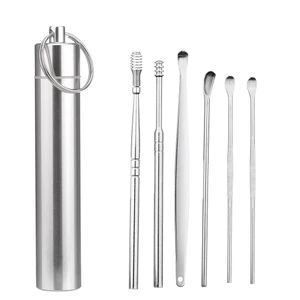Bộ dụng cụ lấy ráy tai 6 món bằng inox chất lượng cao kèm hộp đựng sang trọng.
