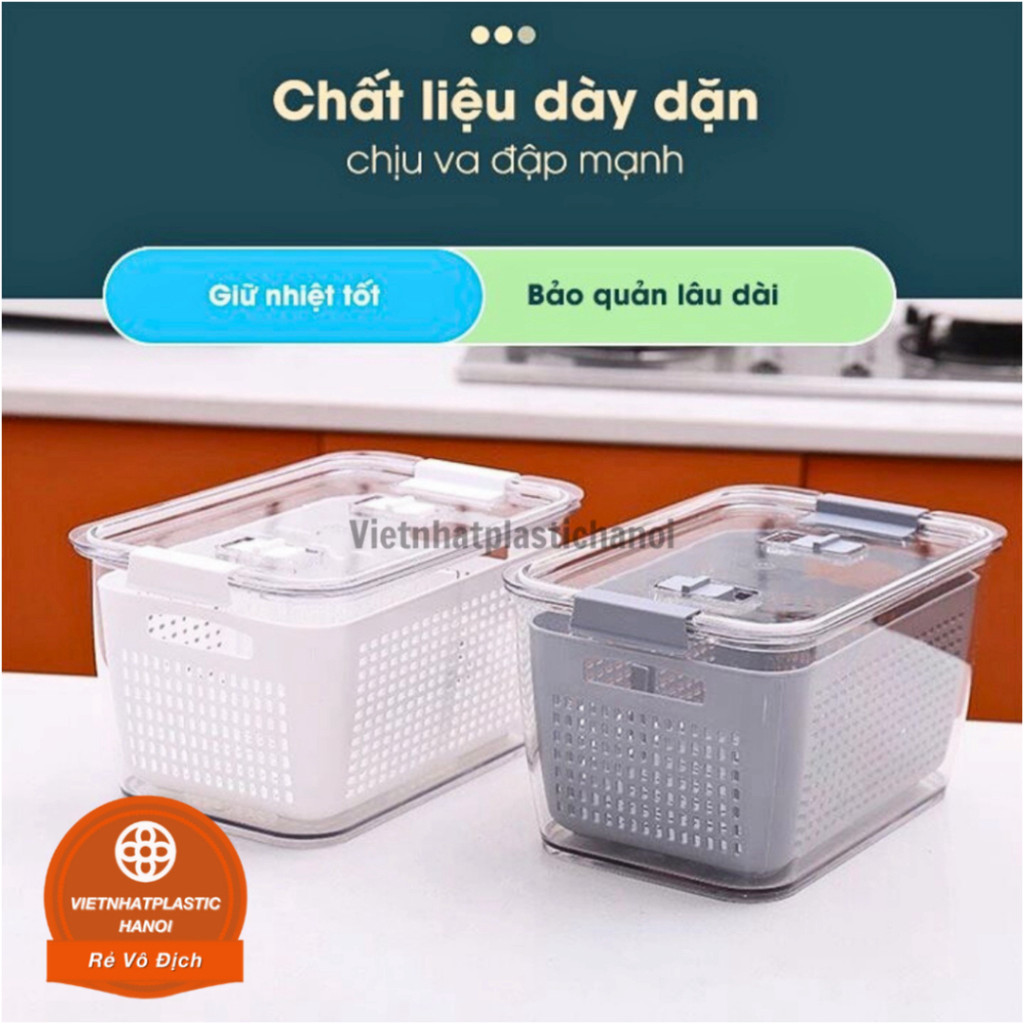 (Chính Hãng 100%) Hộp đựng thực phẩm 2 lớp Hokori, Hộp bảo quản thức ăn có lỗ thoát nước Việt Nhật (MS 6588 6589)