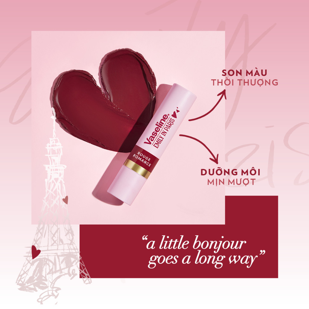 [Mua 2 giảm 50%] Son màu Đỏ Vaseline Emily In Paris Rouge Romance Tinted Lip Balm 3g