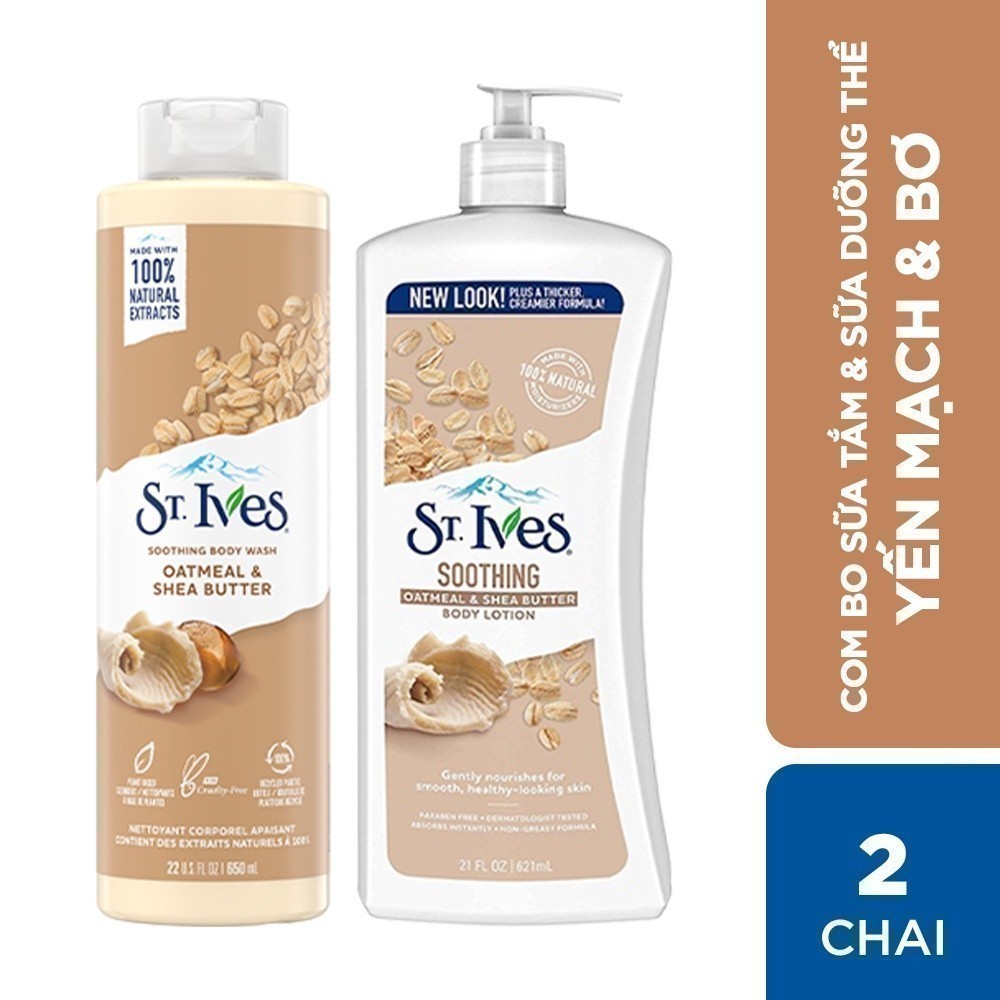 Ảnh Combo Sữa tắm St.ives Yến mạch và bơ 650ml và Sữa dưỡng thể St.Ives Yến mạch và bơ 621ml 1