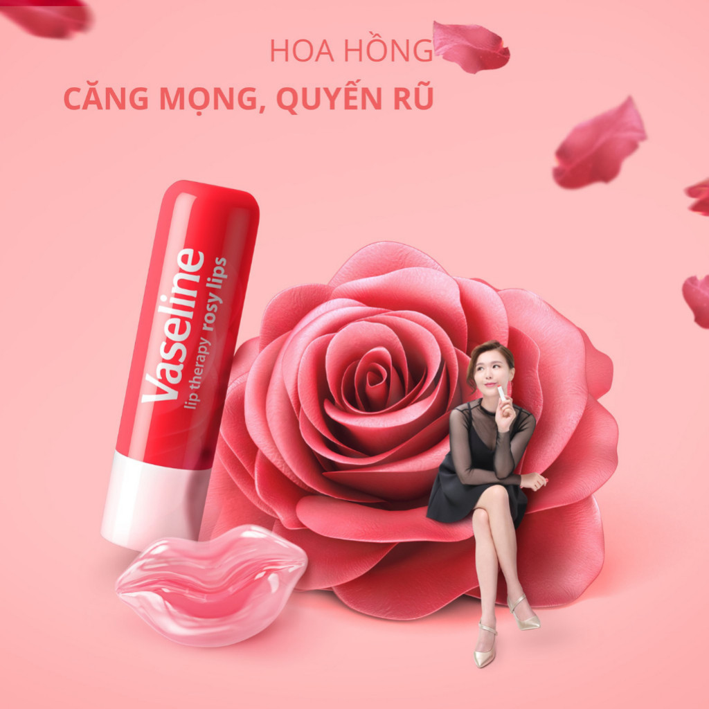 Bộ 3 cây son dưỡng môi Vaseline Lip Care Hồng Xinh dạng thỏi 4.8g