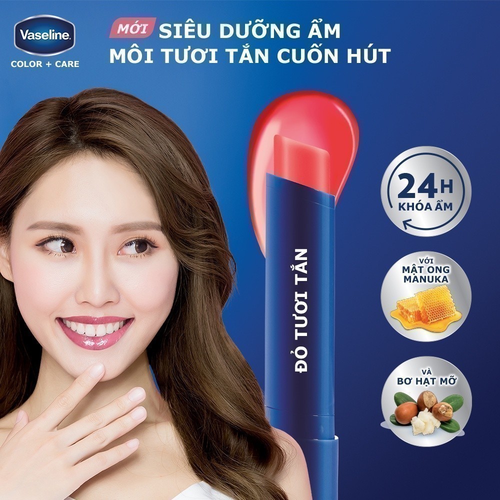 Combo 2 Son dưỡng môi Vaseline Colour+Care Kissing Red 3g (Đỏ)