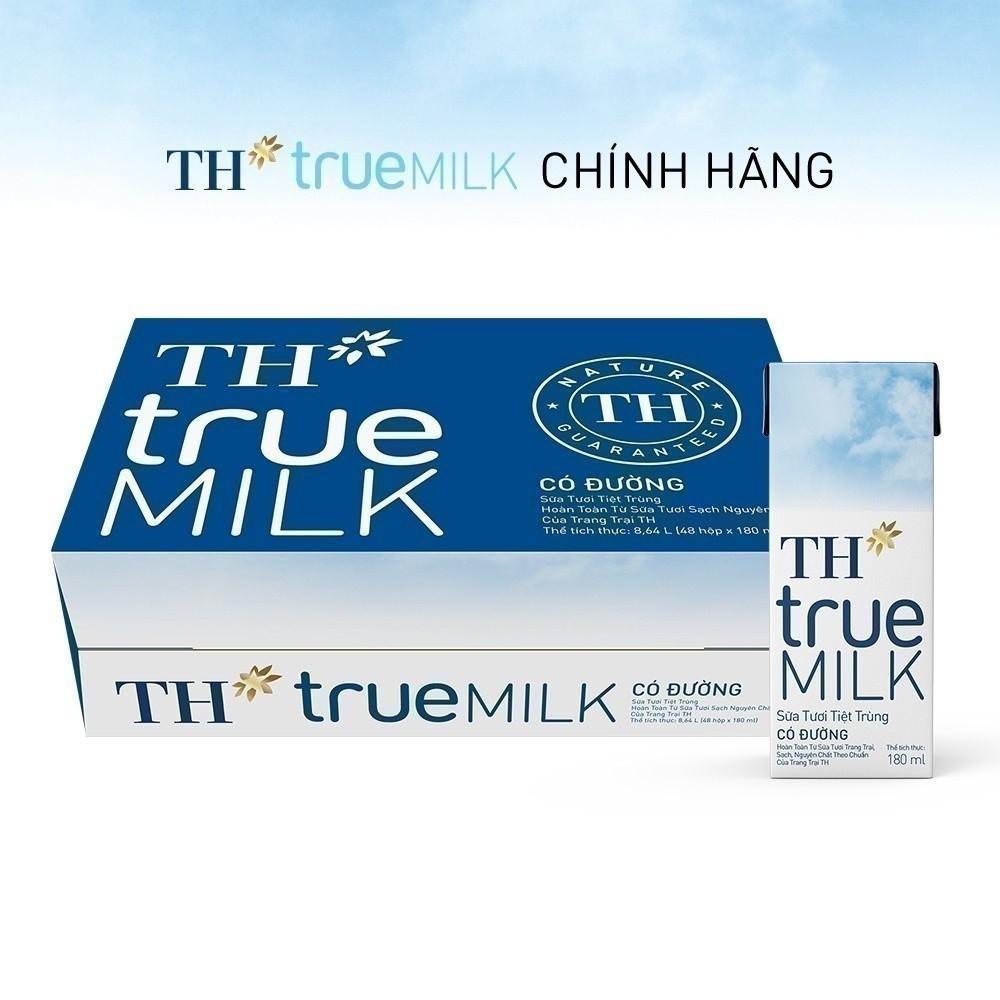 Thùng 48 hộp sữa tươi tiệt trùng TH true MILK có đường 180 ml (180 ml x 48)