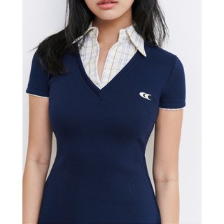 CARA Đầm thun phối sơ mi nữ Sofia dáng ngắn basic năng động