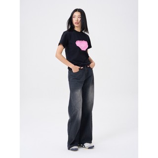 CARA Áo babytee Mape cổ tròn tay ngắn phối jean cá tính độc đáo