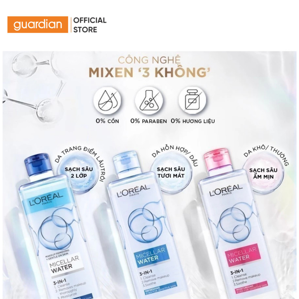 Ảnh Nước Tẩy Trang L'Oréal Paris 3 In 1 Micellar Water Làm Tươi Mát Da Guardian 400Ml 2