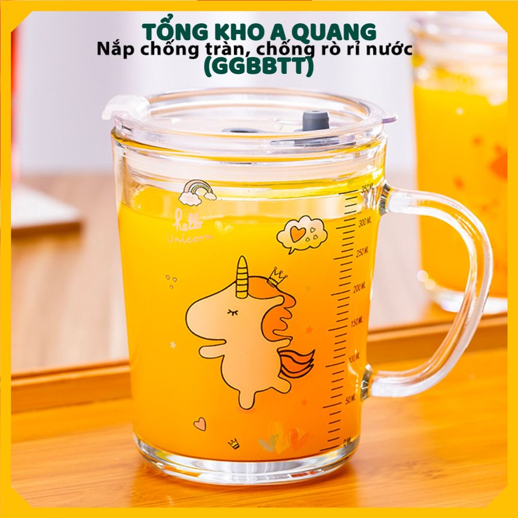Cốc Chia Vạch Thuỷ Tinh JYoohome Cốc Pha Sữa Cho Bé Có Ống Hút Dùng Cho Bé Tập Uống 350ml